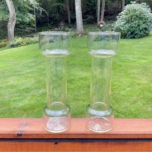 Vintage Pyrex 1970s Un-Candle Pair 9” Clear Glass Holders Vases Retro Decor